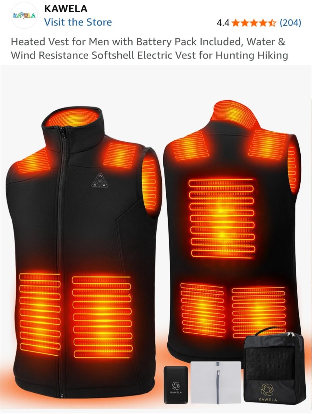 Men’s Black Heated Softshell Vest with Battery Pack